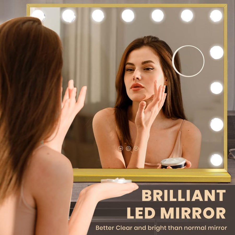 Makeup Mirror with Hollywood Lights Gold