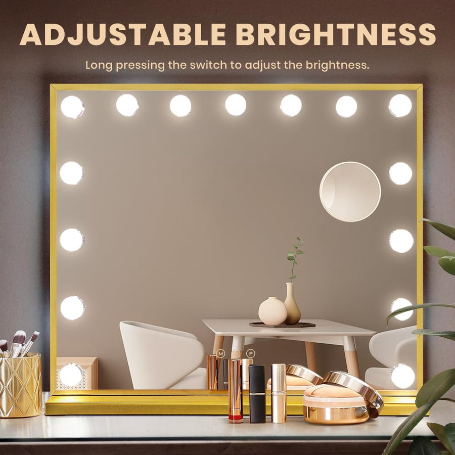 Makeup Mirror with Hollywood Lights Gold