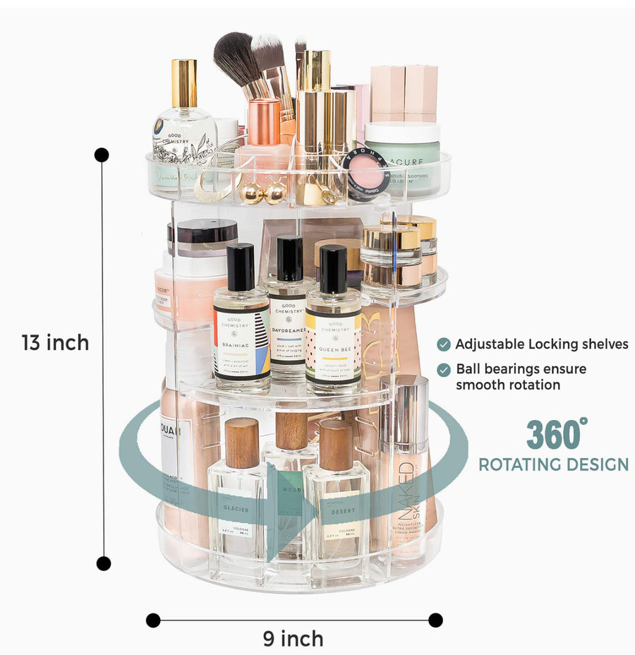 Rotating Makeup Organizer | Clear Acrylic l 360 Spinning Storage Display Stand