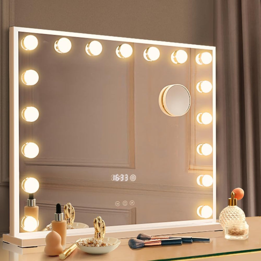 Makeup Mirror with Hollywood Lights l White (4 Sizes)